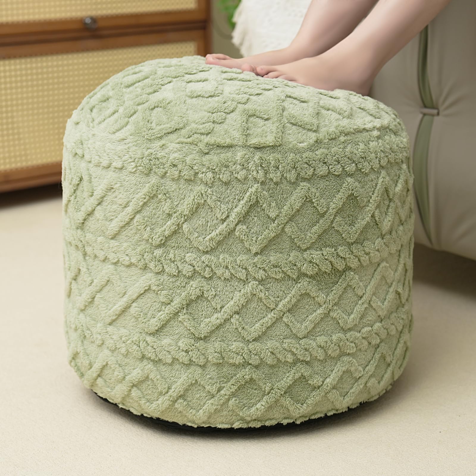 Round Stuffed Pouf Ottoman For Foot Rest, Faux Fur Poufs With Foam Chunk Filling Storage Ottoman Pouf Foot Stool Cushion 20 X 15 Inch Floor Chair For Living Room Bedroom Home Decor White P 59365936