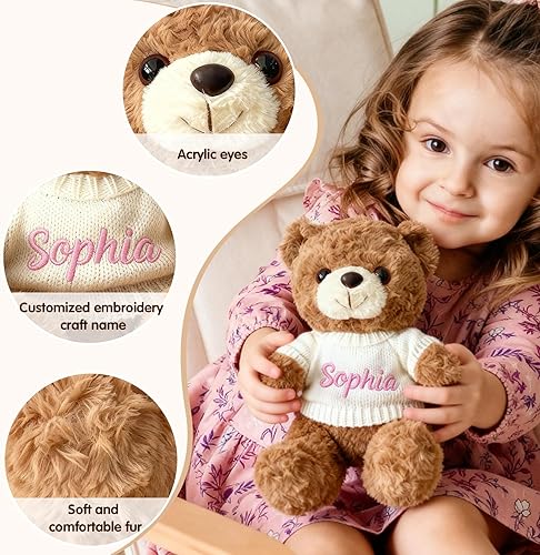 Miniatura 4 de Oso de peluche personalizado con nombre bordado, animal de peluche suave de 12 pulgadas, regalo único para el día de San Valentín, Navidad,