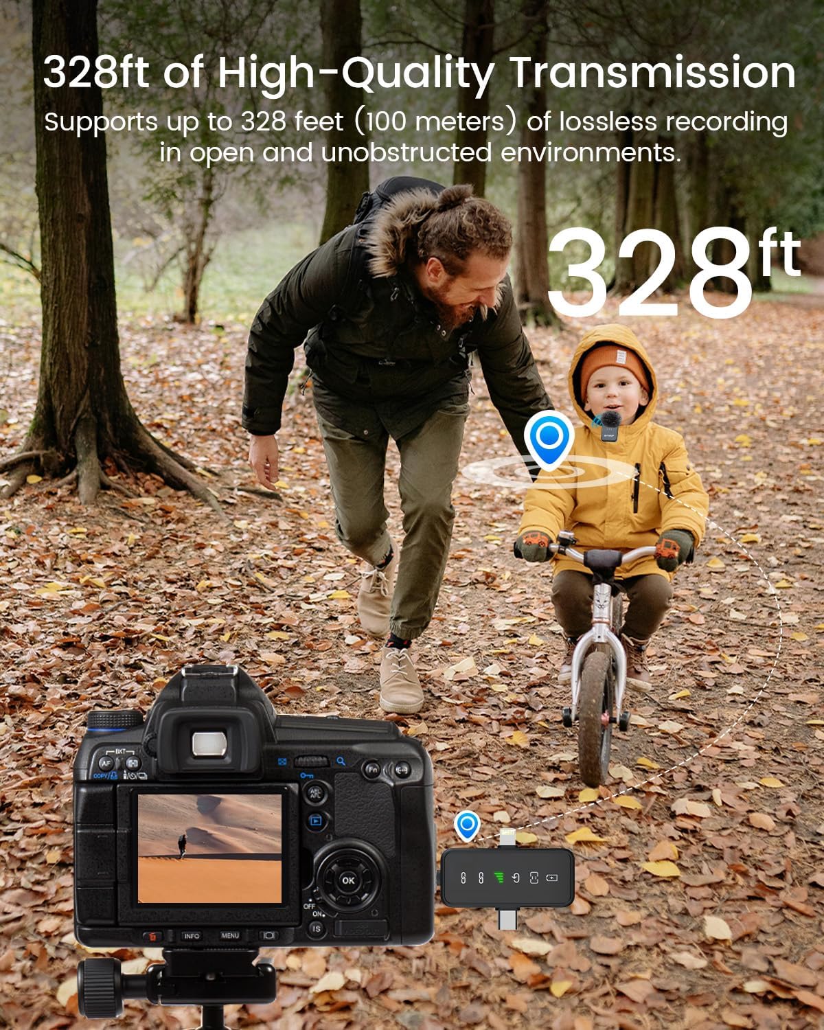 3-in-1 Professional Wireless Lavalier Microphone for iPhone, Android, Camera – 328ft Range, 20H Battery, Wireless Microphones, Noise Canceling for Recording, Live Streaming, YouTube, TikTok - Image 4