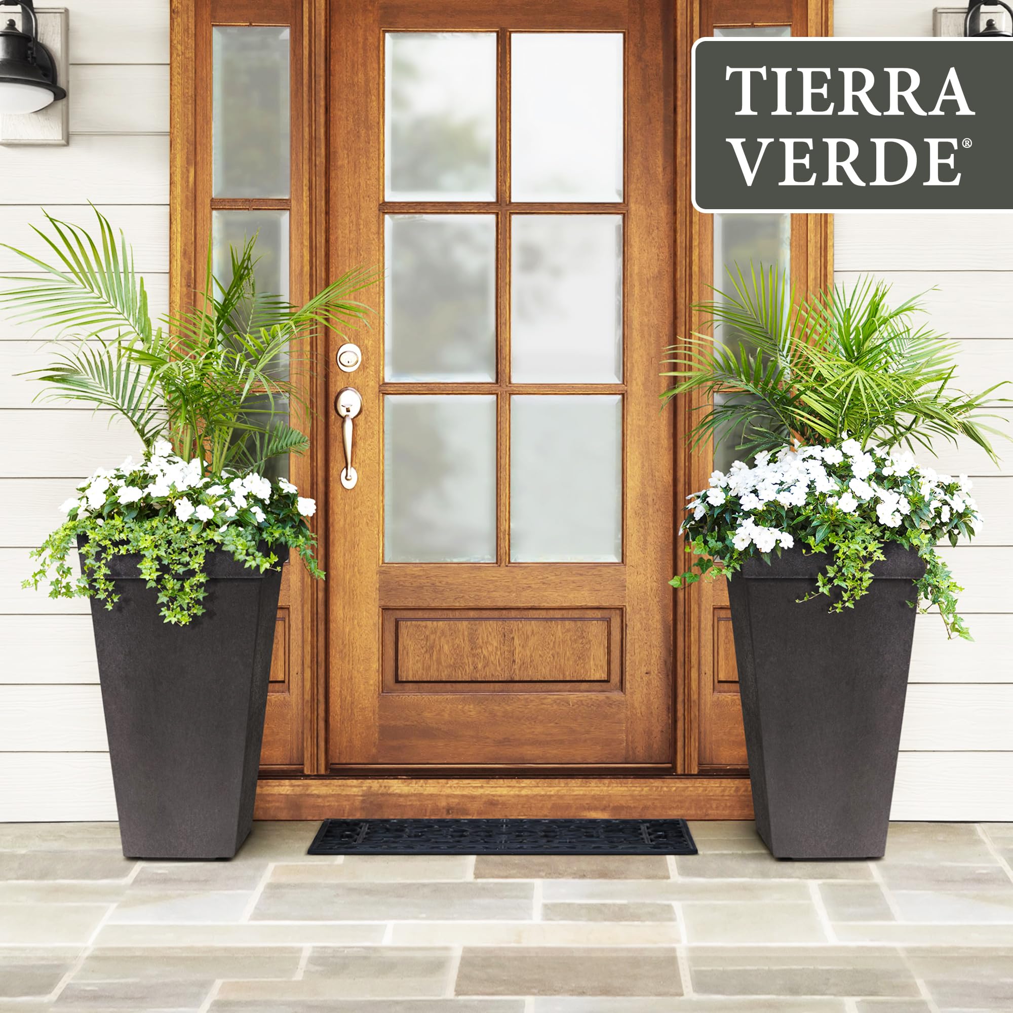 TierraVerde Symphony - Maceta cuadrada con riego automático, 15 pulgadas de ancho x 28 pulgadas de alto, color negro