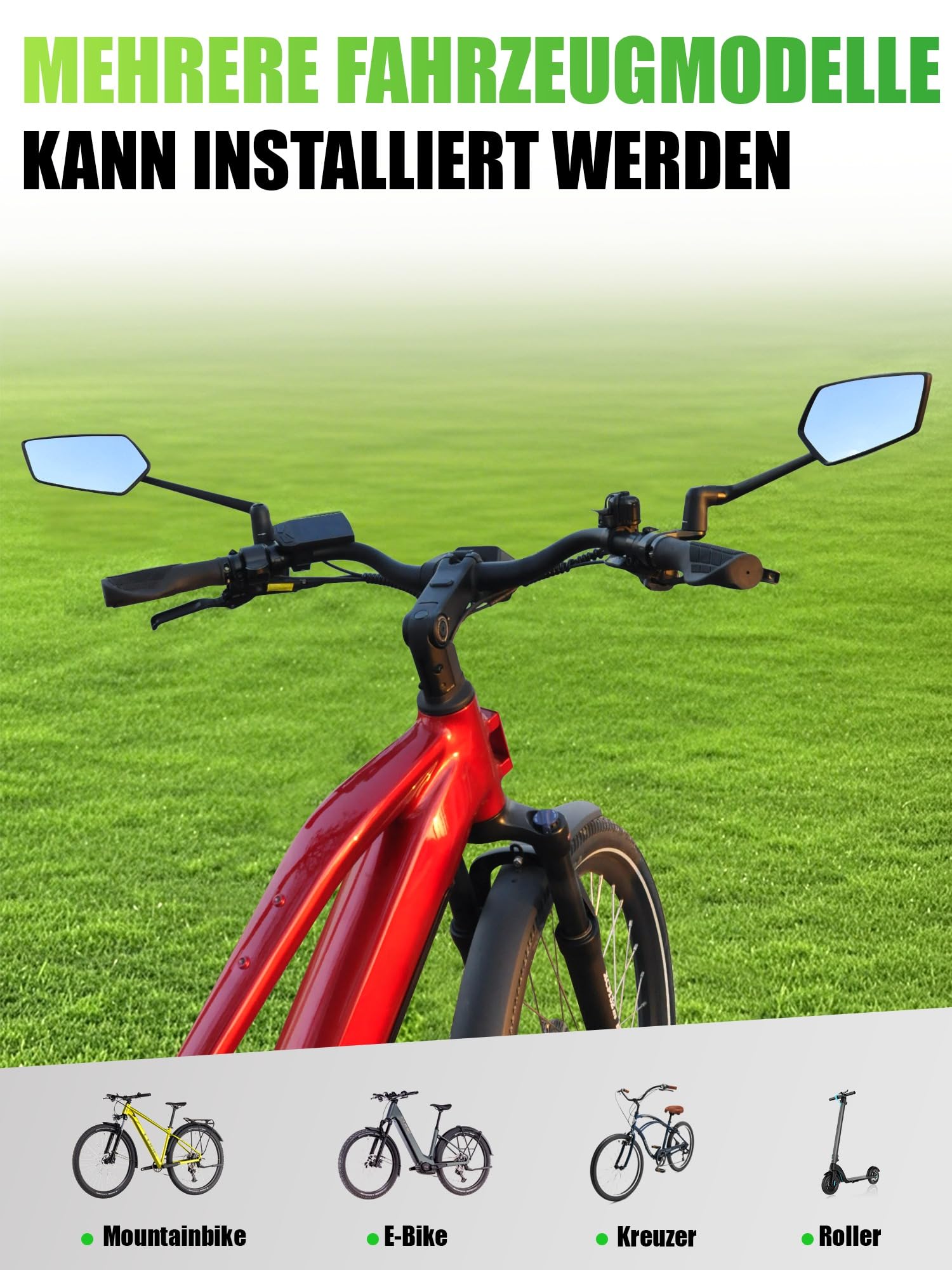 RBRL Fahrradspiegel | 3D Verstellbar für Panorama Sicht | 360° Dreh- & Einklappbar | Bruchfestes Echtglas Rückspiegel | Langlebig Kompakt Lenker Spiegel für Fahrrad, Ebike (Links)