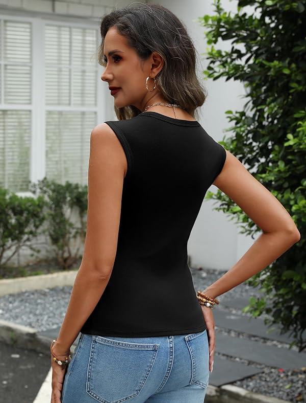 DCCISU Women's Cotton Square Neck Tank Tops Basic Summer Sleeveless Cami Shirts 2026 Going Out Top Black by DCCISU - Used condition - Image 3