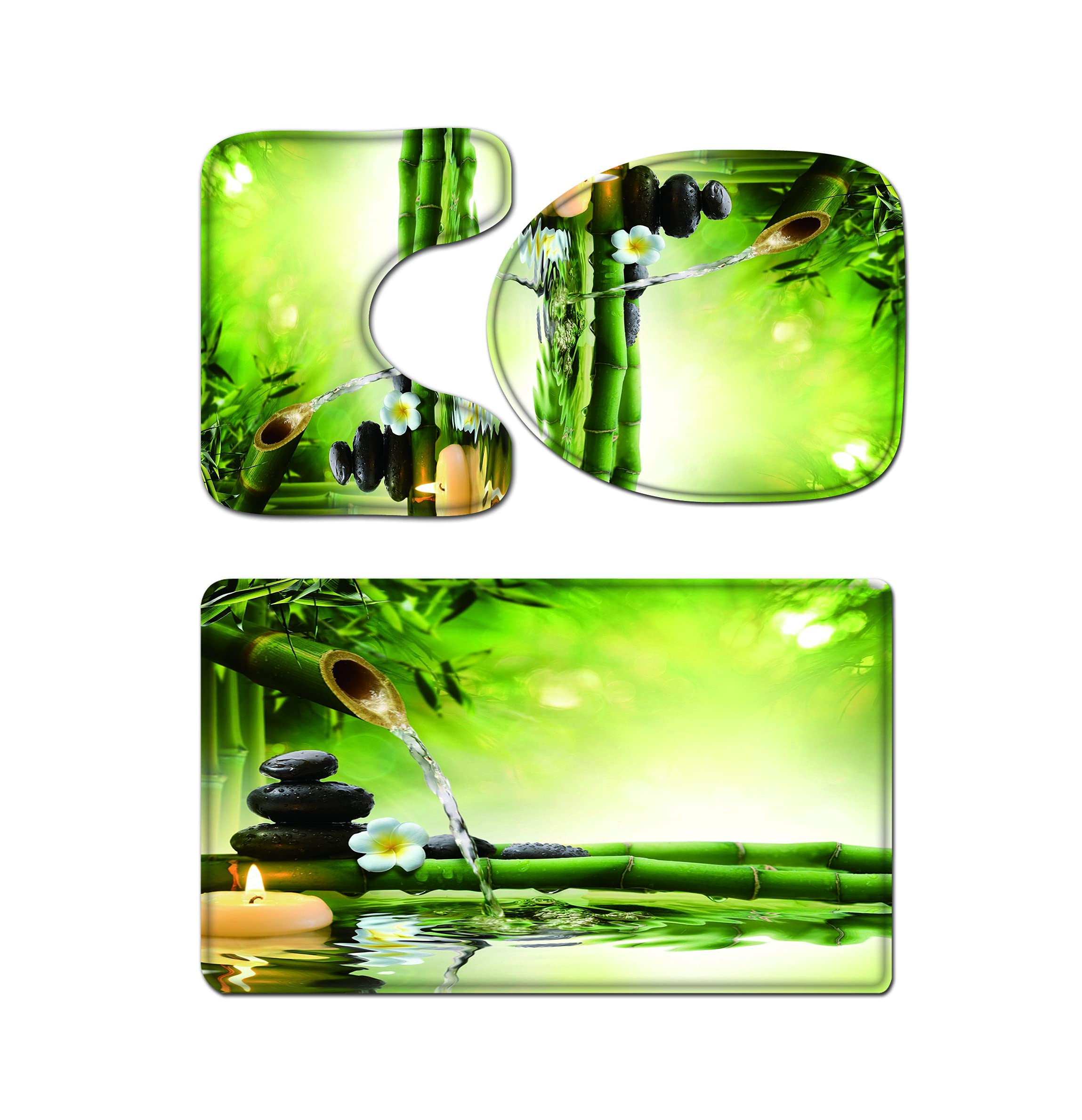 MimihomeBath Mat Set 3 Pieces,Japanese SPA Garden Soft Non Slip Bath Rug Floor Mat U-Shaped Contour Rug and Toilet Lid Cover for Bathroom