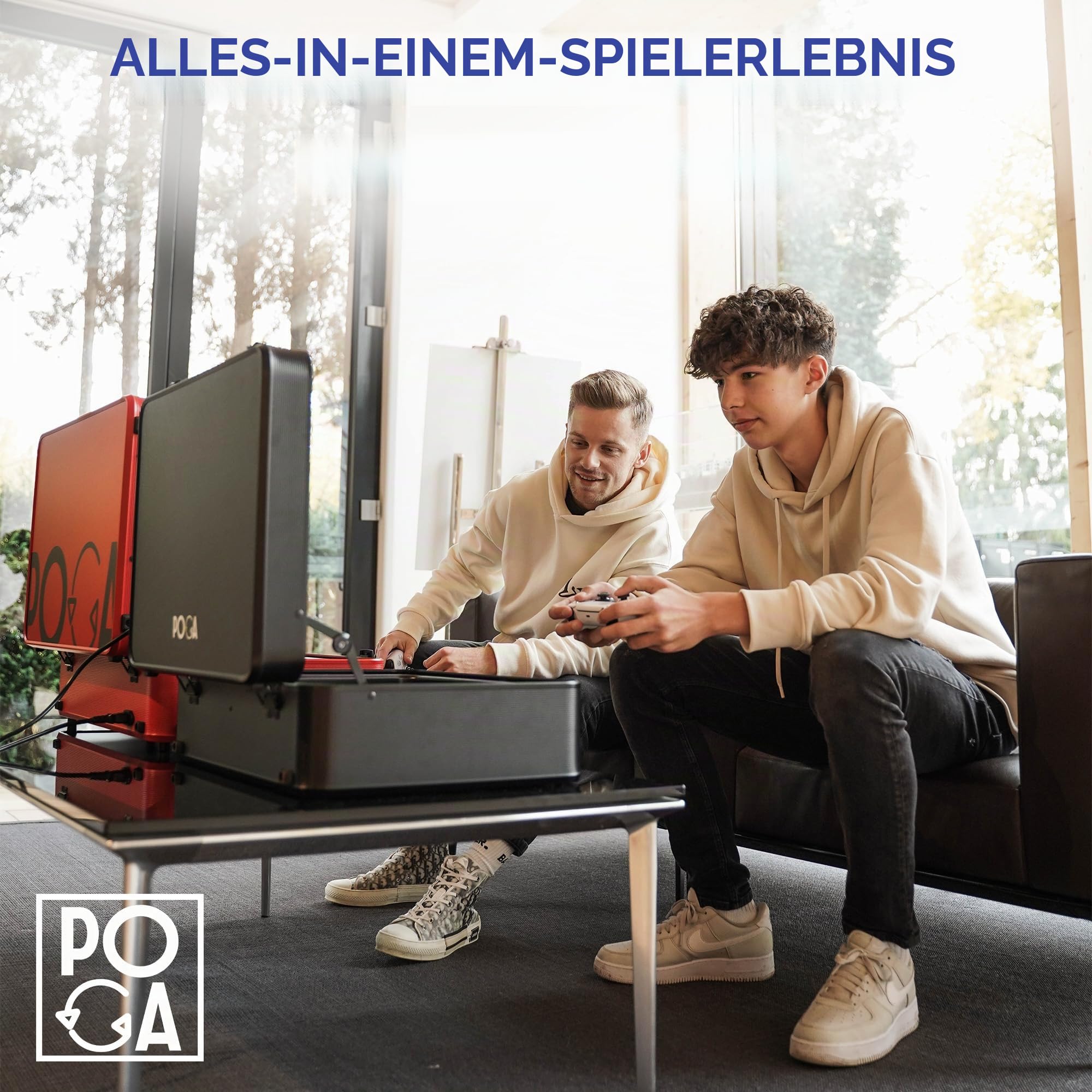 POGA Lux Black – Tragbarer Gamingkoffer (kompatibel mit PlayStation 5) mit integriertem 24″ AOC Gaming Monitor, Trolley & Reisekoffer-Design – Schwarz