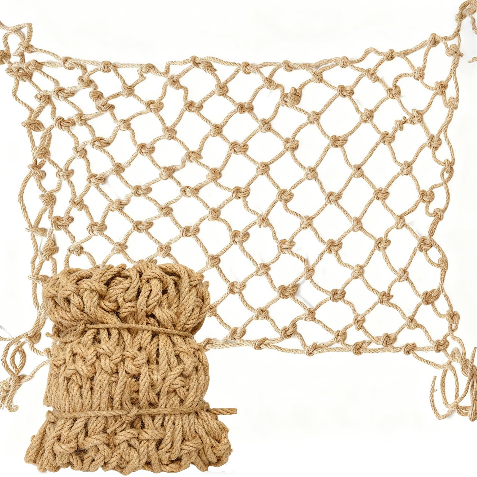 HARERNET Jute Hemp Rope Net Balcony Safety Net for Kids Climbing Cargo Net Outdoor Playground Rope Net Safety Netting for Railings Stair Protection