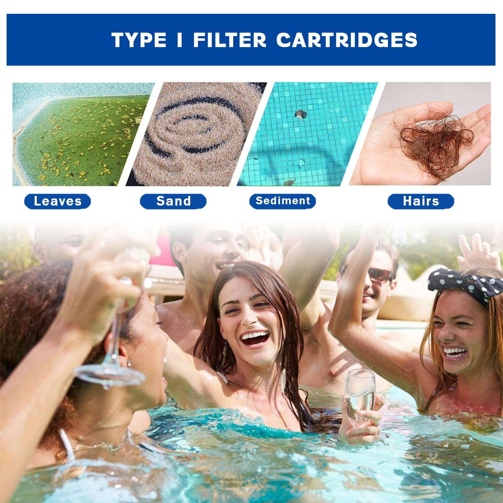 Lot de 8 cartouches filtrantes de type I 58093 pour piscine gonflable Bestway, cartouche filtrante de rechange pour pompe de filtration de 1000 litres par heure, 8,9 x 7,9 cm