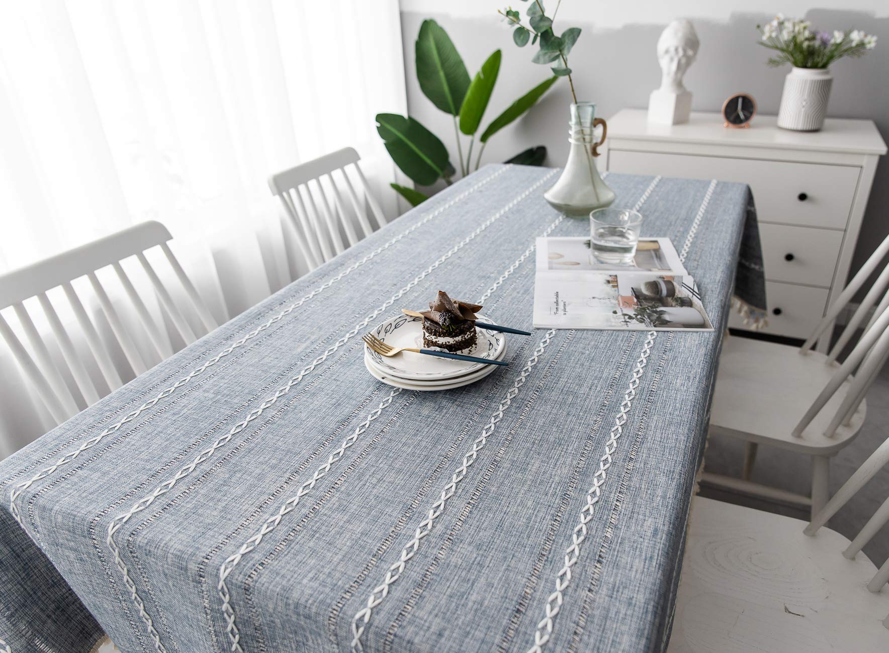 Mantel Tela Rectangular, Cubierta Mesa Antimanchas Lavable Efecto Lino Resistenteal Aceite Impermeablea Resistente a Agua, Hule Paño, macizo, para Moderno Comedor Cocina Jardín Bar, 120x290cm Blanco