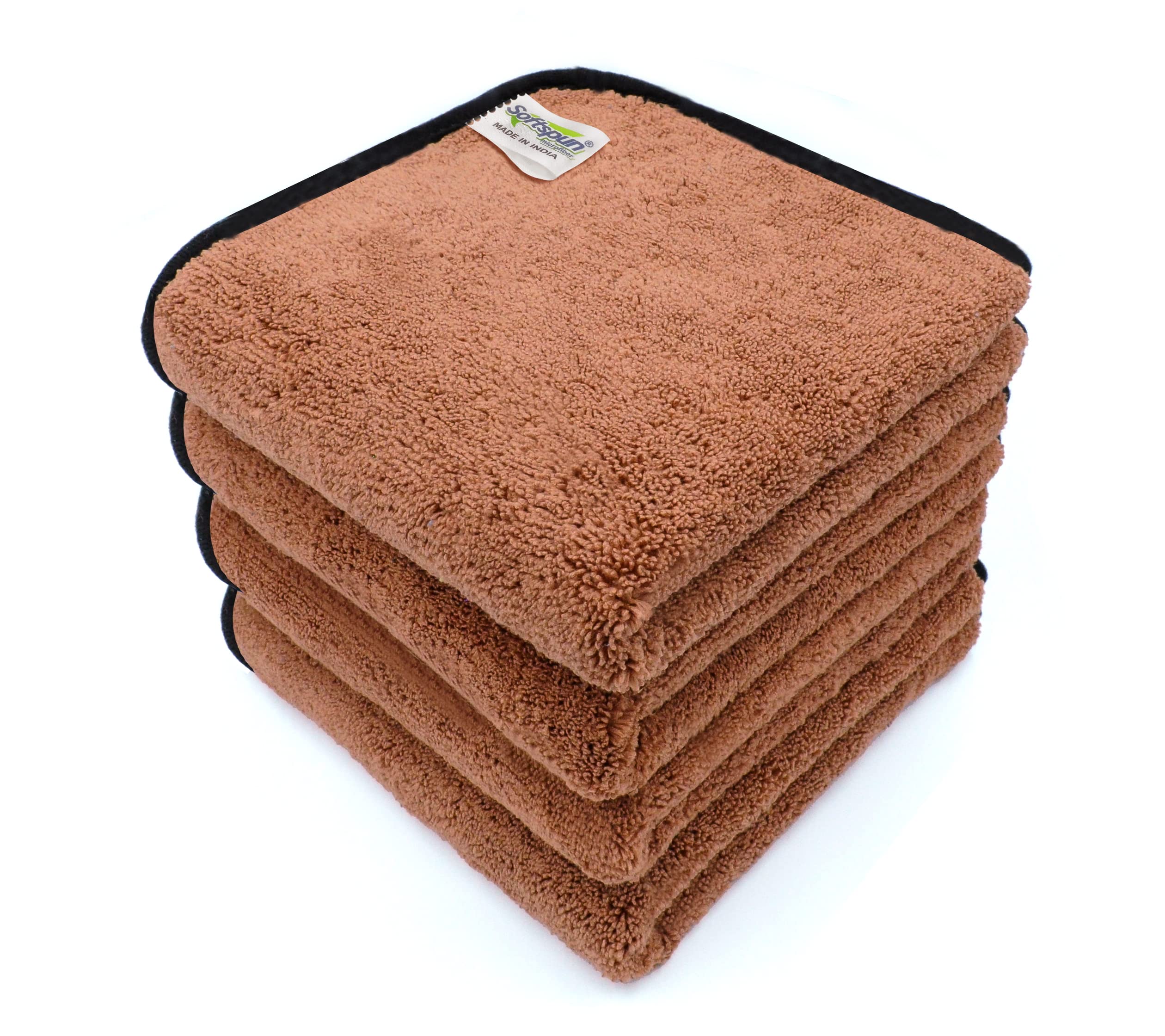SOFTSPUN Microfiber Both Sided High Loop, Silk Banded Edge, Car Cleaning Cloth, 40x40 Cms, 4 Piece (Brown) Towel Set, 760 GSM! Thick Lint & Streak-Free Multipurpose Cloths. (B08MBWTZF8) Amazon Price History, Amazon Price Tracker