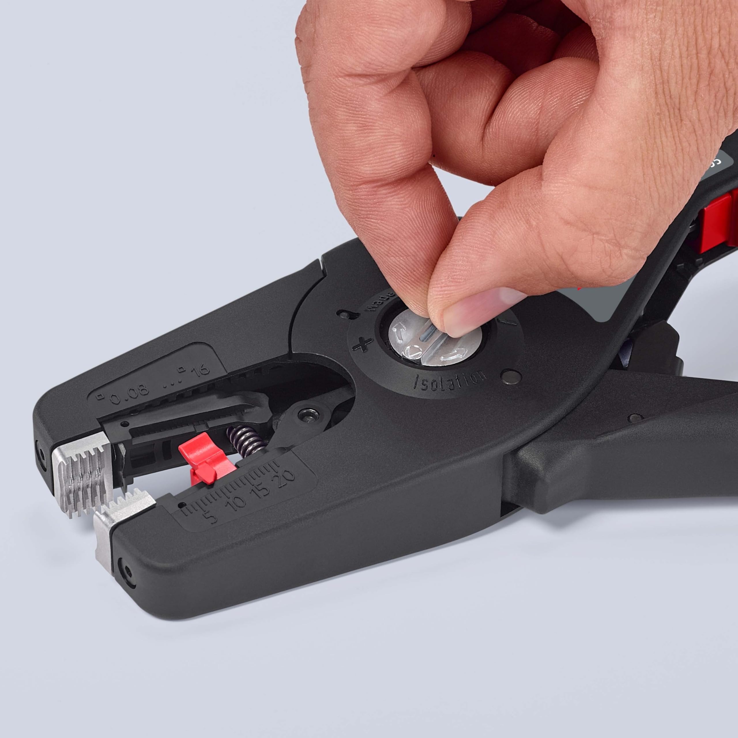 KNIPEX PreciStrip16 Automatische Abisolierzange, in Blister, 0,08-16 mm², Feinjustierung, einstellbarer Längenanschlag, 12 52 195 SB
