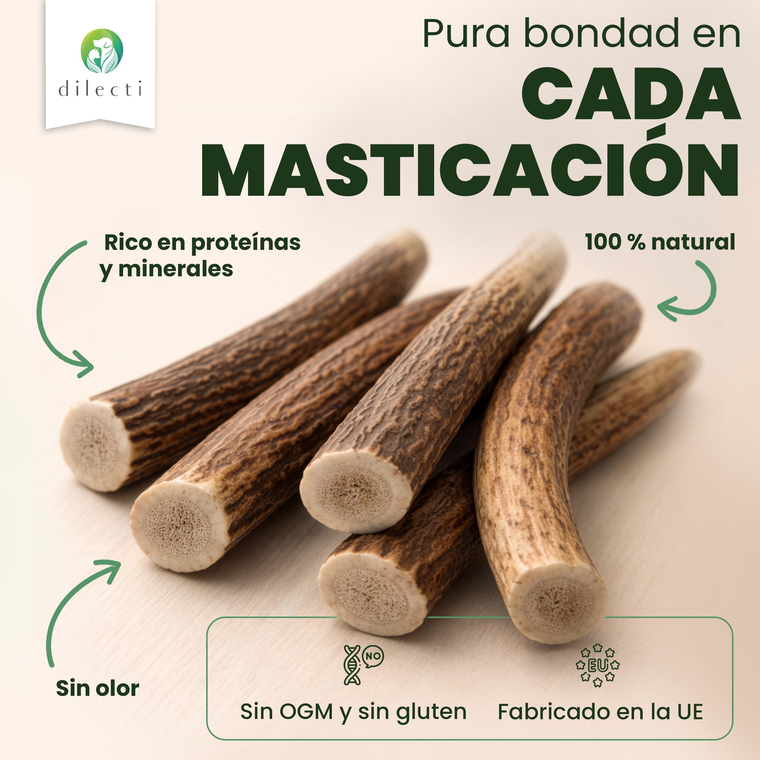 Asta de Ciervo para Perros Hueso Perro Morder Que Reduce el Sarro, Mordedor Natural para Cachorros y Perros Grandes (Duro S (Paquete de 3))