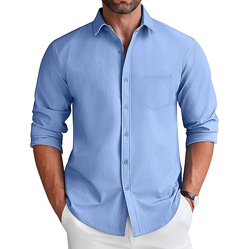 COOFANDY Men's Long Sleeve Button Down Shirt Wrinkle Free Untucked Dress Shirt Casual Denim Shirt