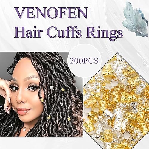 Miniatura 4 de 100 pulseras doradas para el cabello para trenzas, cuentas de rastas de metal, clips, anillos, joyería de Loc, decoración para el cabello y