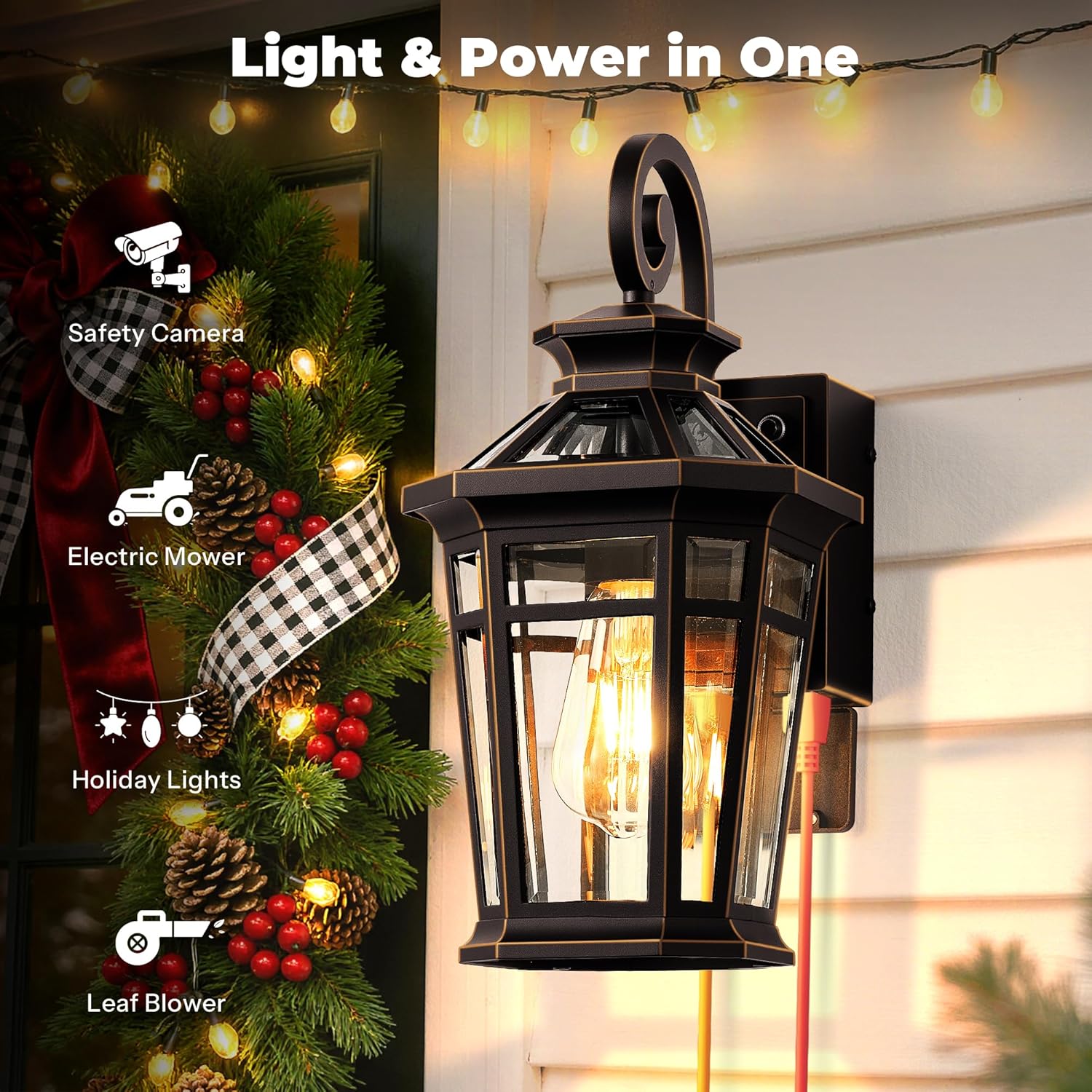 Outdoor Wall Light with GFCI Outlet, Oil Rubbed Bronze Dusk to Dawn Front Porch Light, Exterior Lighting Fixtures with Outlet, Outdoor Sconce Lights Wall Mount, Outside Lights for Patio, Garage