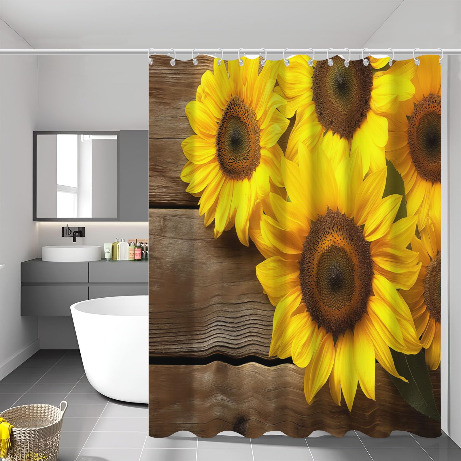 Rideau de douche tournesol en polyester imperméable haut de gamme
