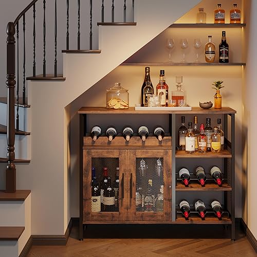 X-cosrack Armario para bar de vinos con estante desmontable para vinos, gabinete de barra de café con soporte para vidrio, aparador pequeño y