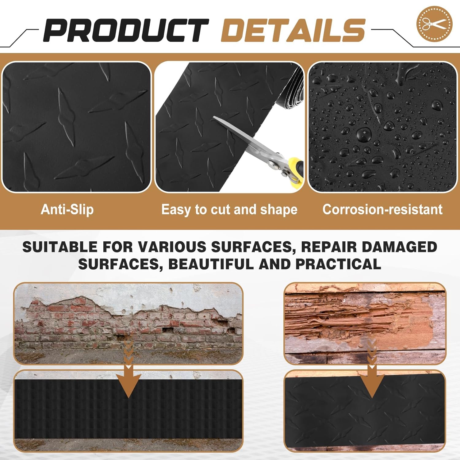 Gisafai 2 Packs Diamond Plate Sheet Metal Aluminum Heavy Duty Tread Non-Slip Diamond Plate for Truck, Trailer, Wall & Signage, 0.04" Thick(4" X 120",Black)