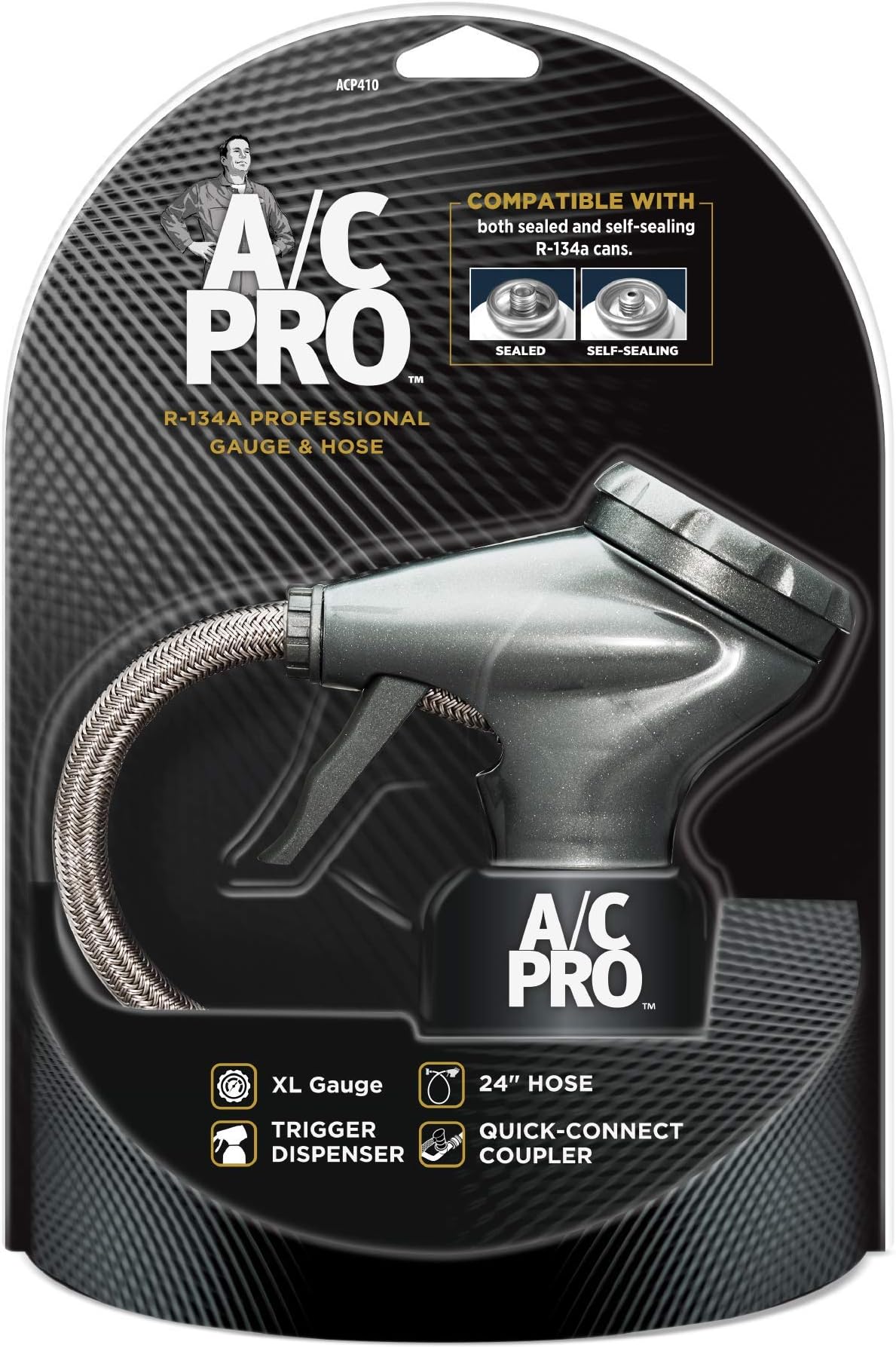 AC Pro Car Air Conditioner R134A Refrigerant Gauge and Hose, Reusable AC Recharge Kit, 24 in, 4 Pack, ACP410-4-4PK