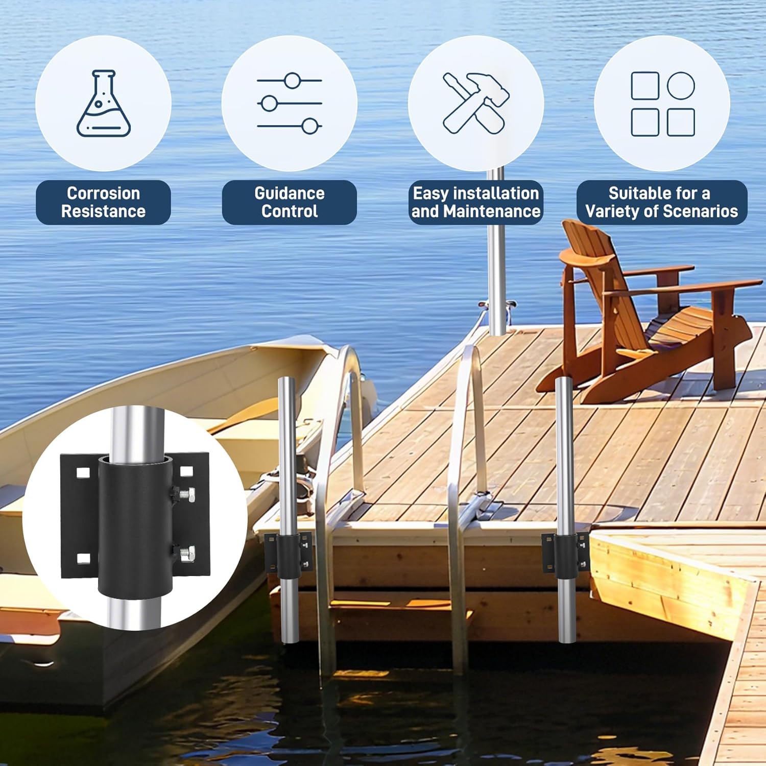 Dock Pole Pipe Leg Holder Sleeve, Stationary Dock Side Leg Pipe Holder with 7/16" Hole for 3/8" Carriage Bolt, Heavy-Duty Dock Bracket Hardware for Dock Pipeline Support