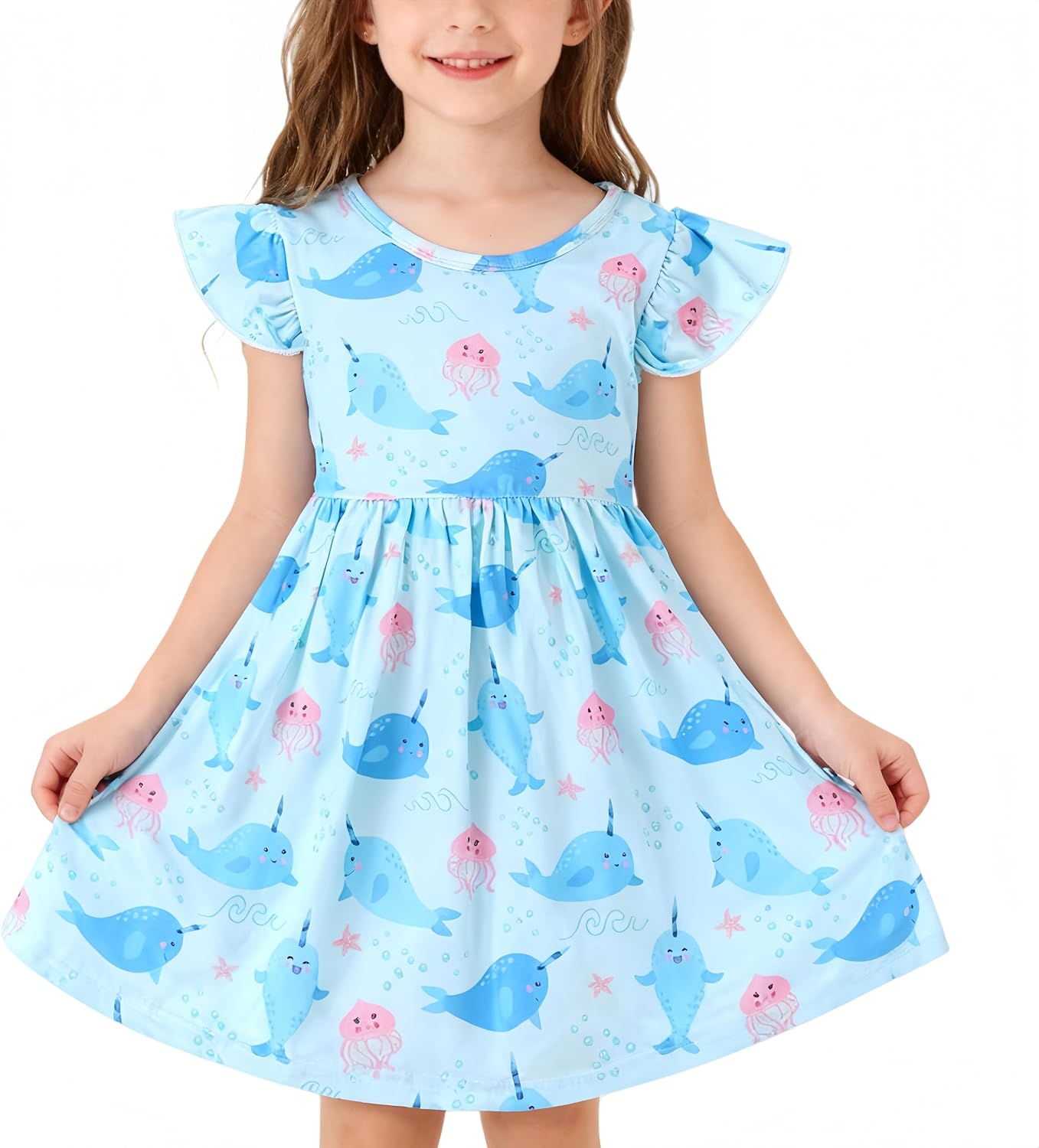 nebljgo Toddler Girls Dress Farm Cute Animal Print Dresses Long Sleeve 2-8Y