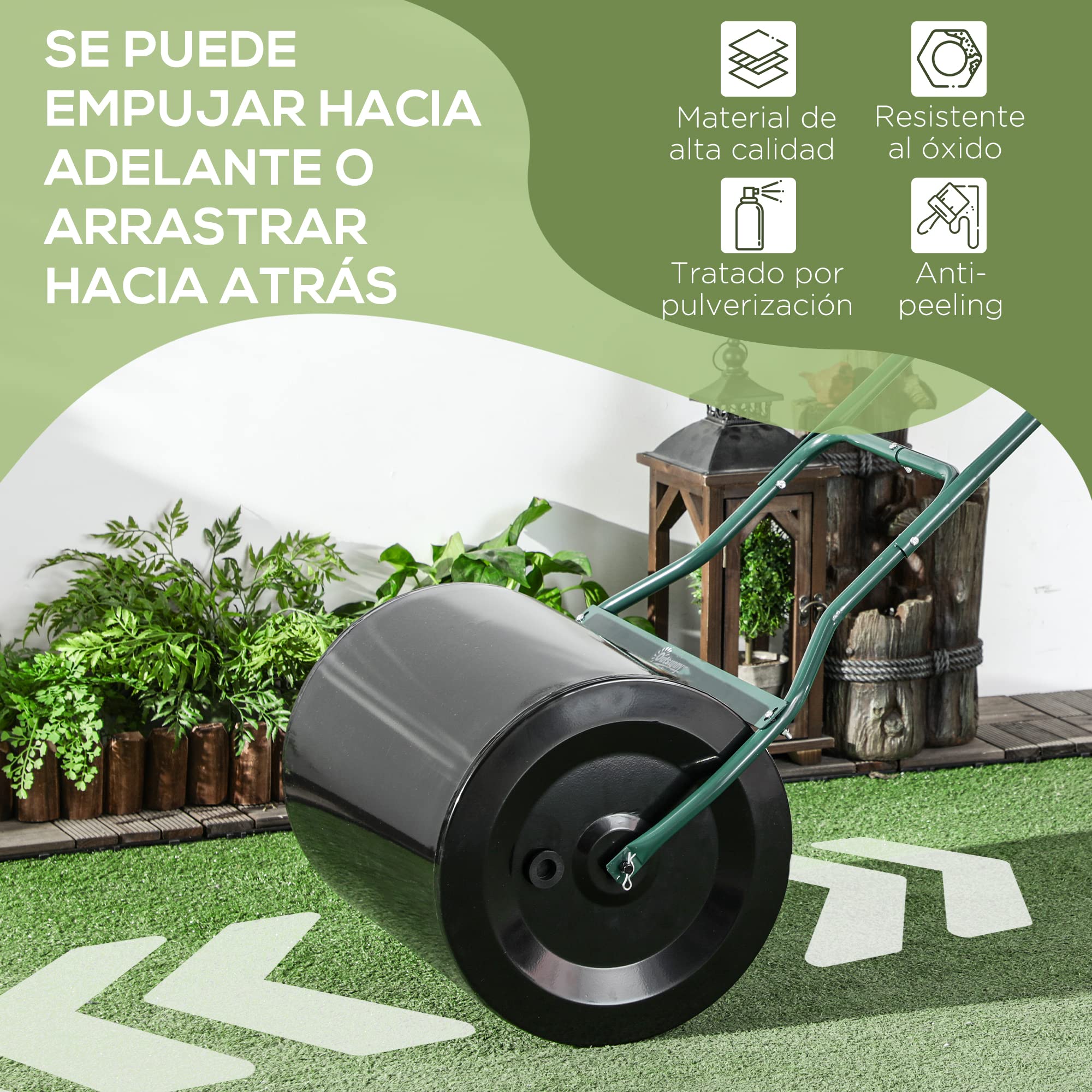 Outsunny Apisonadora de Césped para Jardín Rodillo para Césped con Capacidad de 60L Rellenable con Arena o Agua Diámetro de 50cm