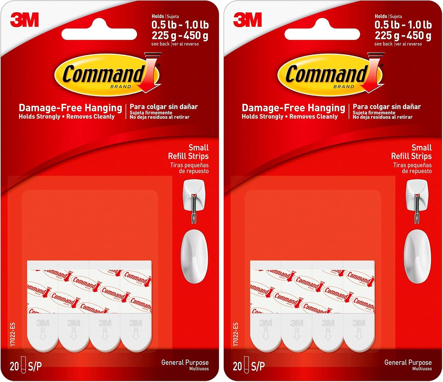 Command Small Refill Adhesive Strips, Damage Free Hanging Wall Adhesive Strips for Small Indoor Wall Hooks, No Tools Removable Adhesive Strips for Living Spaces, 20 White Strips (Pack of 2)