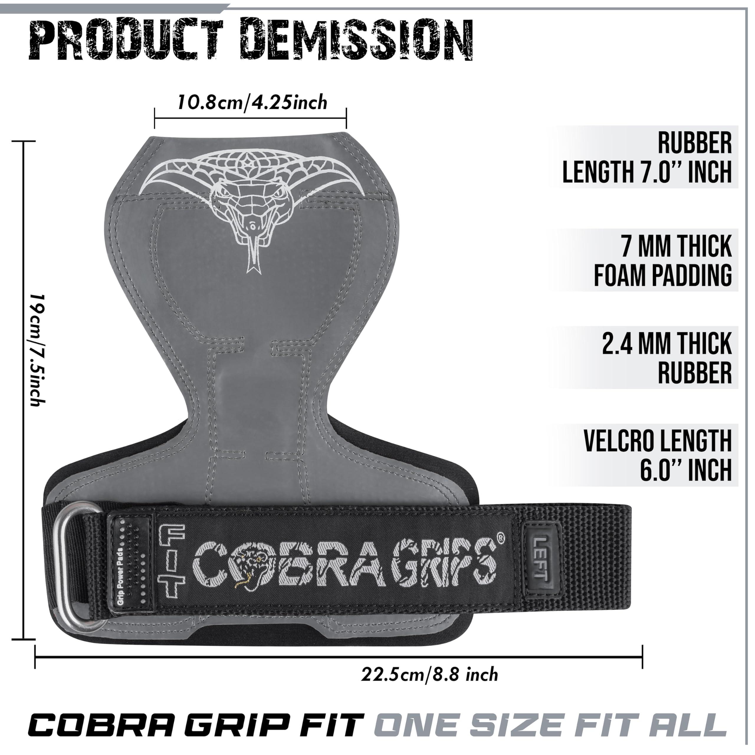 Cobra Grips PRO V2 Guanti per sollevamento pesi, cinghie resistenti, ganci alternativi per sollevamento pesi, ideali per stacchi da terra, regolabili, imbottiti, polsiere imbottite in neoprene,