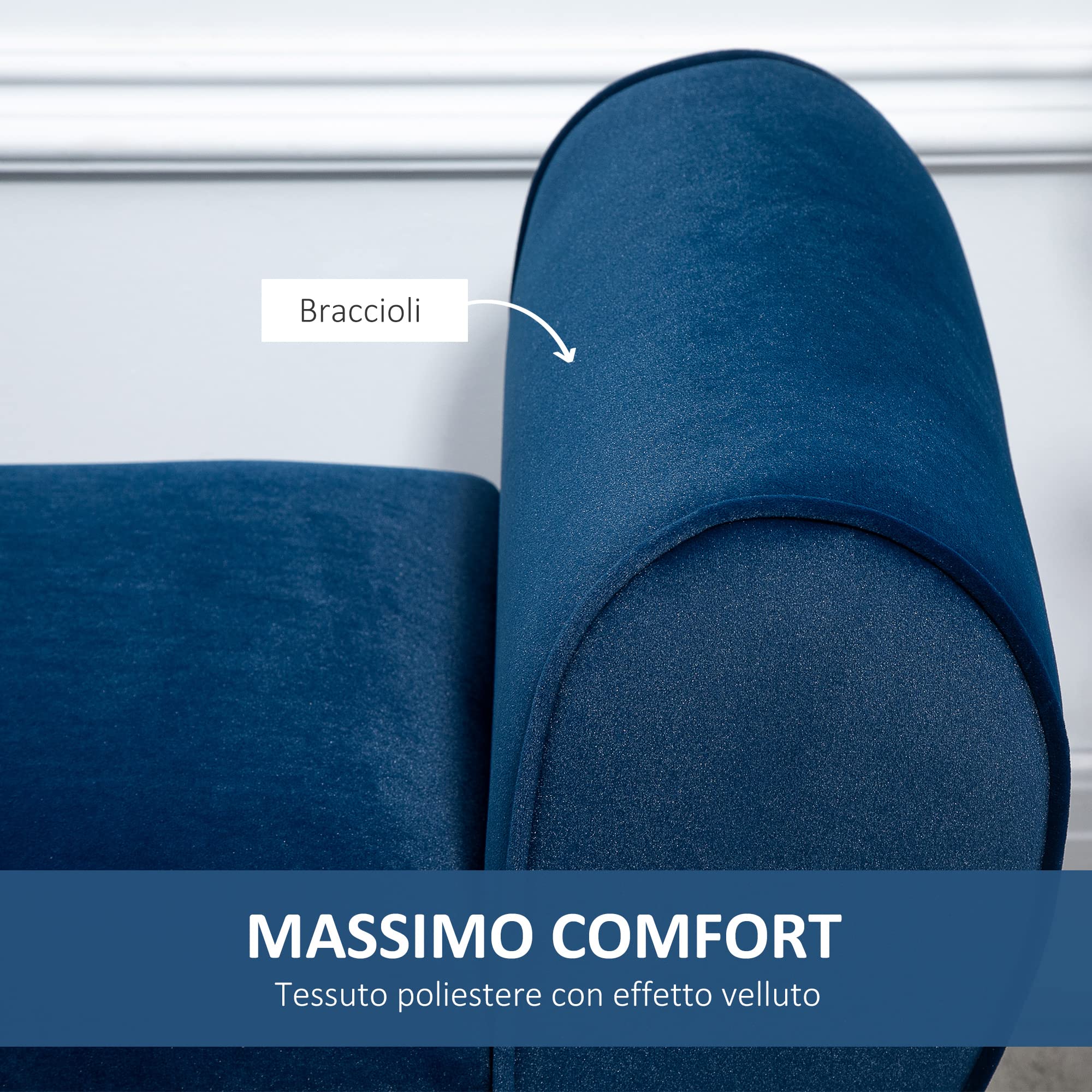 HOMCOM Panca Contenitore Imbottita per Camera da Letto e Ingresso, Panca Fondo Letto in Tessuto Vellutato con Braccioli, 118x42x66cm, Blu