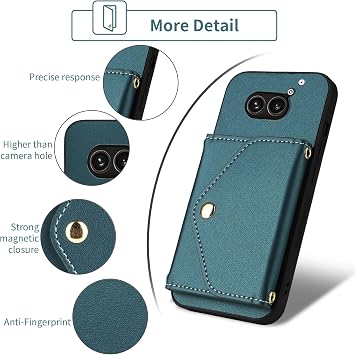 ウォレットケース Nothing phone2a リストランヤード付きショルダーストラップスリムフリップパース、高級PUレザークレジットカードホルダースタンドアクセサリー携帯電話カバー Phone2A 5G レディース メンズ グリーン