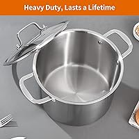 Vista 6 de DELARLO Olla de Acero Inoxidable Tri-Capa de 8 Cuartos, Resistente, Compatible con Todas las Estufas, Olla para Sopa de hasta 600℉ con Tapa, Olla