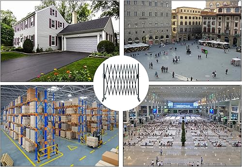 Miniatura 6 de Barricada de metal expandible, 11 pies, puerta de barrera de seguridad móvil con ruedas, puerta de valla retráctil portátil (A negro)..