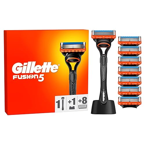 Immagine del prodotto Gillette Fusion 5 Rasoio Uomo, 1 RASOIO a Mano Libera, 8 LAMETTE da Barba da 5 Lame, Rasatura Confortevole, Manico Ergonomico con Rifinitore di Precisione, Fino a 1