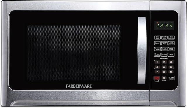 Farberware Countertop Microwave 1100 Watts, 1.2 cu ft - Microwave Oven With LED Lighting and Child Lock - Perfect for Apartments and Dorms - Easy Clean Grey Interior, Stainless Steel