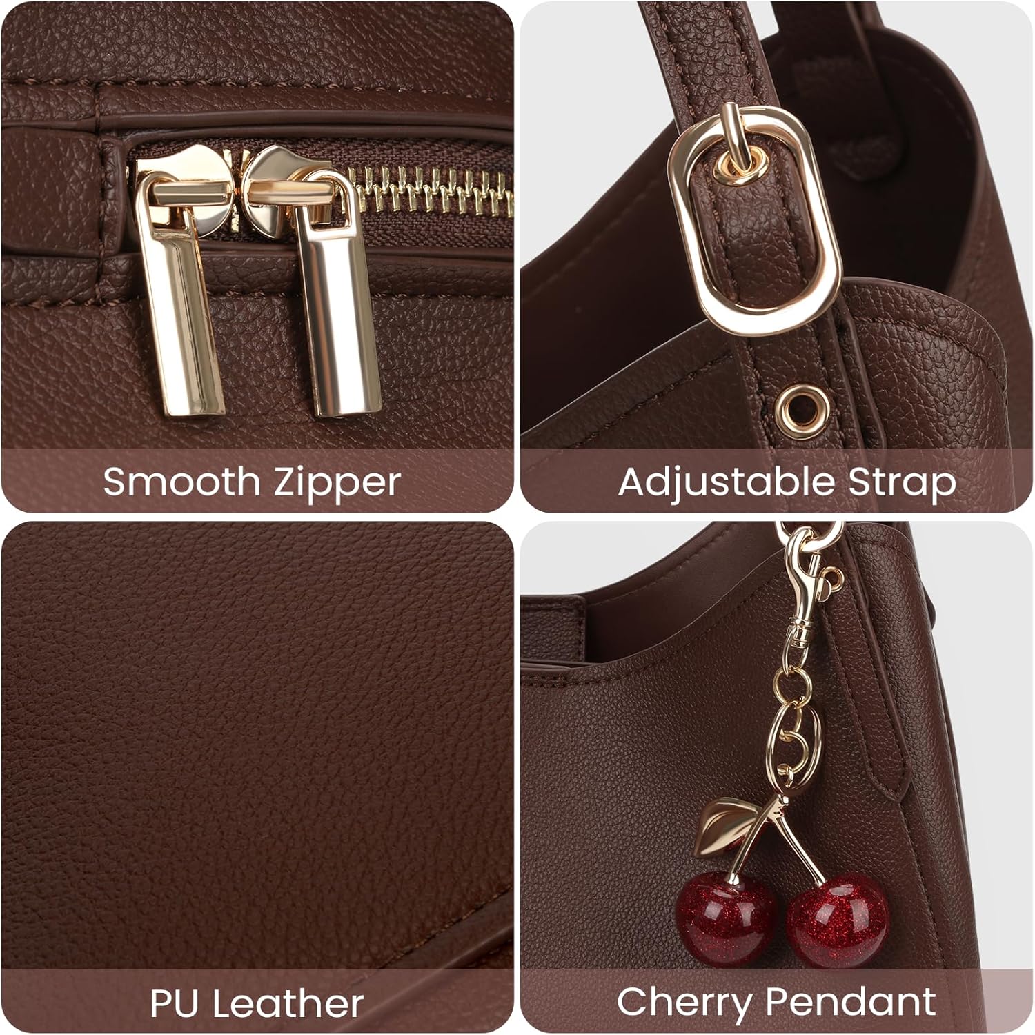 Brown Leather Tote Bag for Women Slouchy Purse Hobo Shoulder Bag Designer Handbags for Work Shopping Daily - Image 4