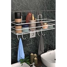 Risingmaber Metal Beyaz Yap kanl  Banyo D zenleyici Raf,  ampuanl k Du  Raf  ve Organizer MT119B