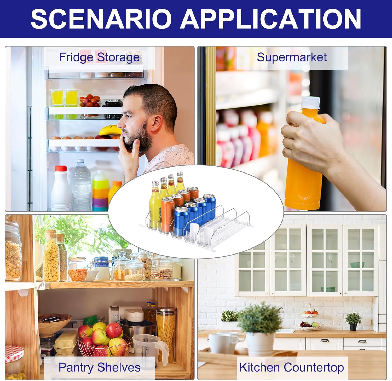 uxcell 3pcs Soda Can Organizer for Refrigerator, Self-Pushing Drink Organizer for Fridge, Width Adjustable Drink Dispenser Beverage Pusher For Pantry Vending Machine, White