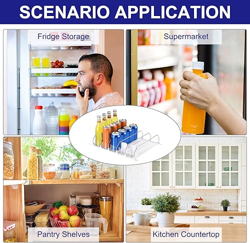 Miniatura 6 de uxcell Organizador de latas de soda para refrigerador, organizador de bebidas autoempujable para refrigerador, dispensador de bebidas ajustable de