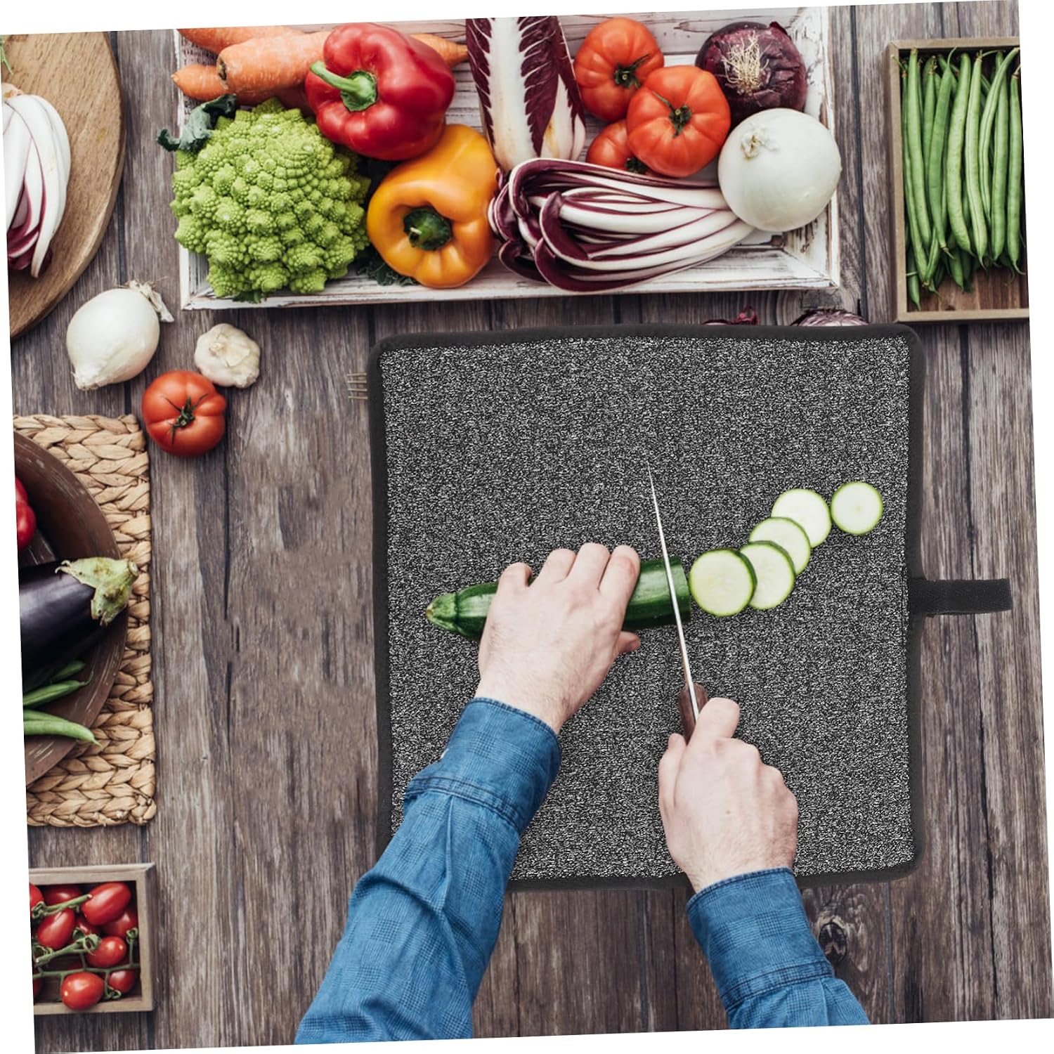 1pc Cut Resistant Table Mat Double-sided Wear-resistant Protective Cover for Kitchen and Dining Use Practical Cutting Surface for Safe Food Preparation Black