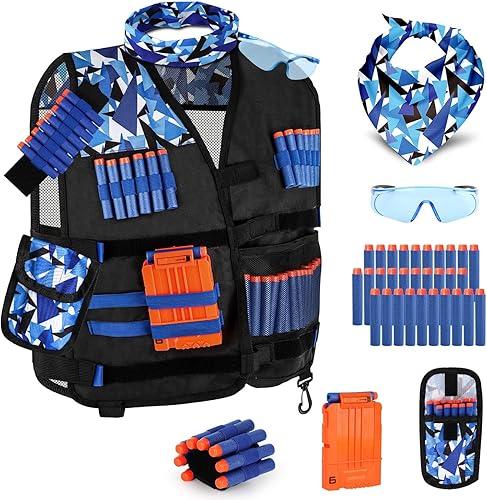 Lehoo Castle Kit de chaleco táctico para niños para pistolas Nerf de la serie N-Strike Elite para niños y niñas, con 30 dardos de recarga, bolsa de
