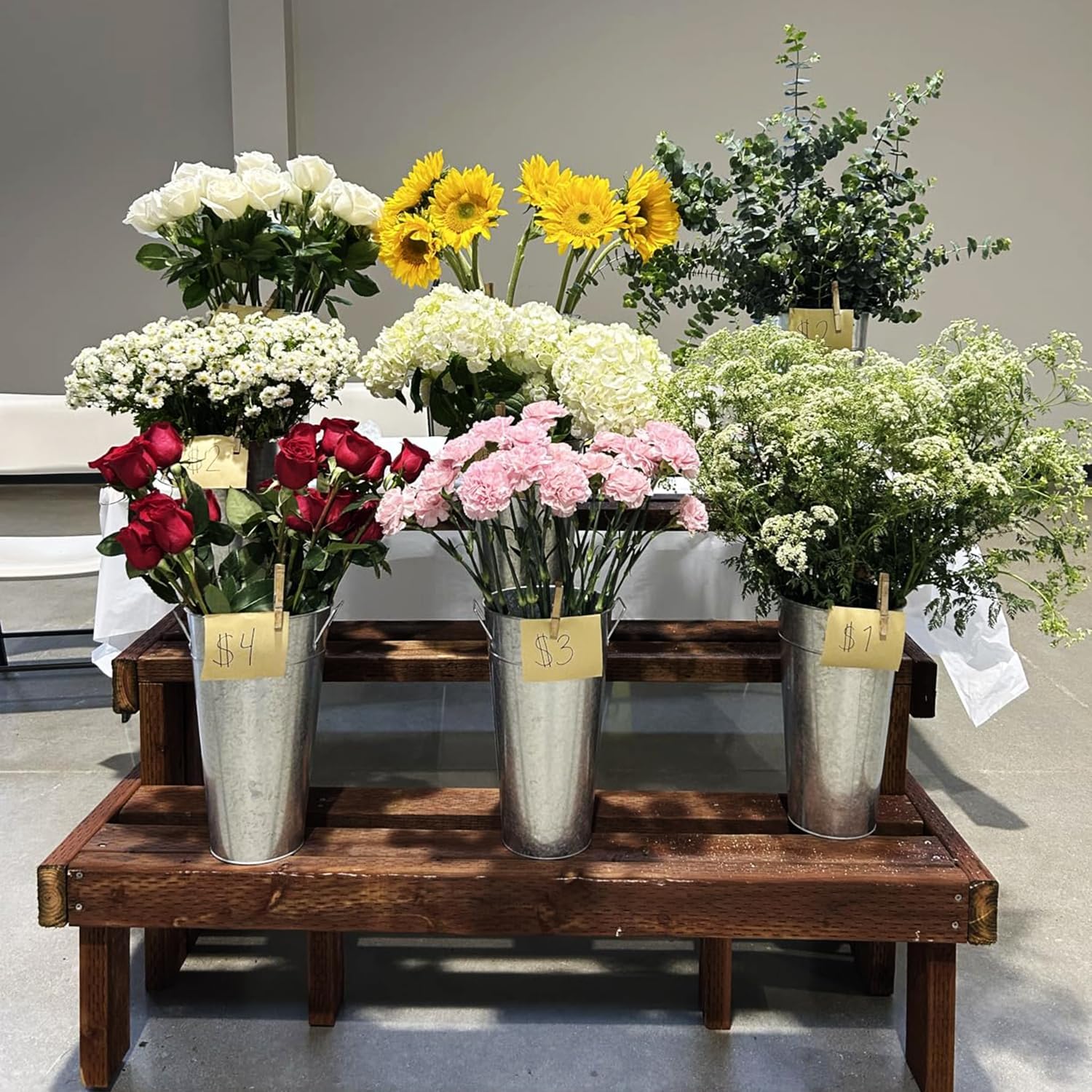 2 Pcs 15 Inch Tall Galvanized Metal Vase with Handles, French Flower Bucket Vases for Any Farmhouse, Modern, or Traditional Setting(Silver)
