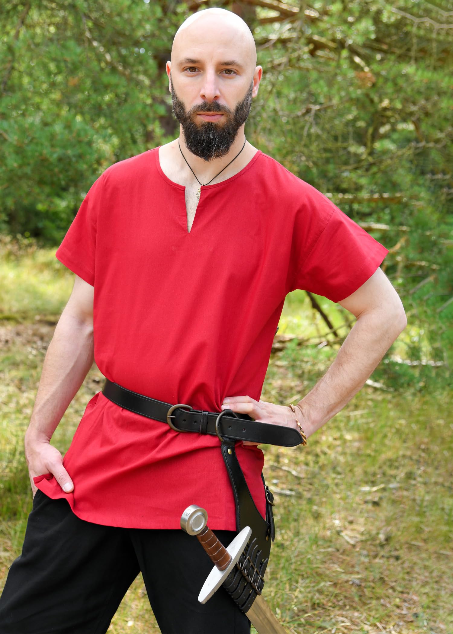 Cinturón con soporte para espada, cinturón de piel negra – Soporte para espada – Medieval