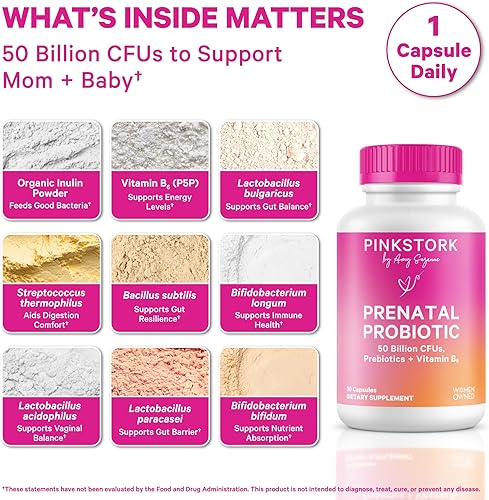 Miniatura 2 de Pink Stork Probiótico prenatal probiótico prenatal de vitaminas para mujeres, alivio de las enfermedades matutinas, salud inmunológica + salud