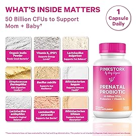 Pink Stork Prenatal Probiotics for Women | 50 Billion CFU | Vitamin B6 & Prebiotics | Pregnancy Probiotics for Morning Sickness | Digestive, Immune, & Gut Health | Pregnancy Must Haves, 30 Capsules