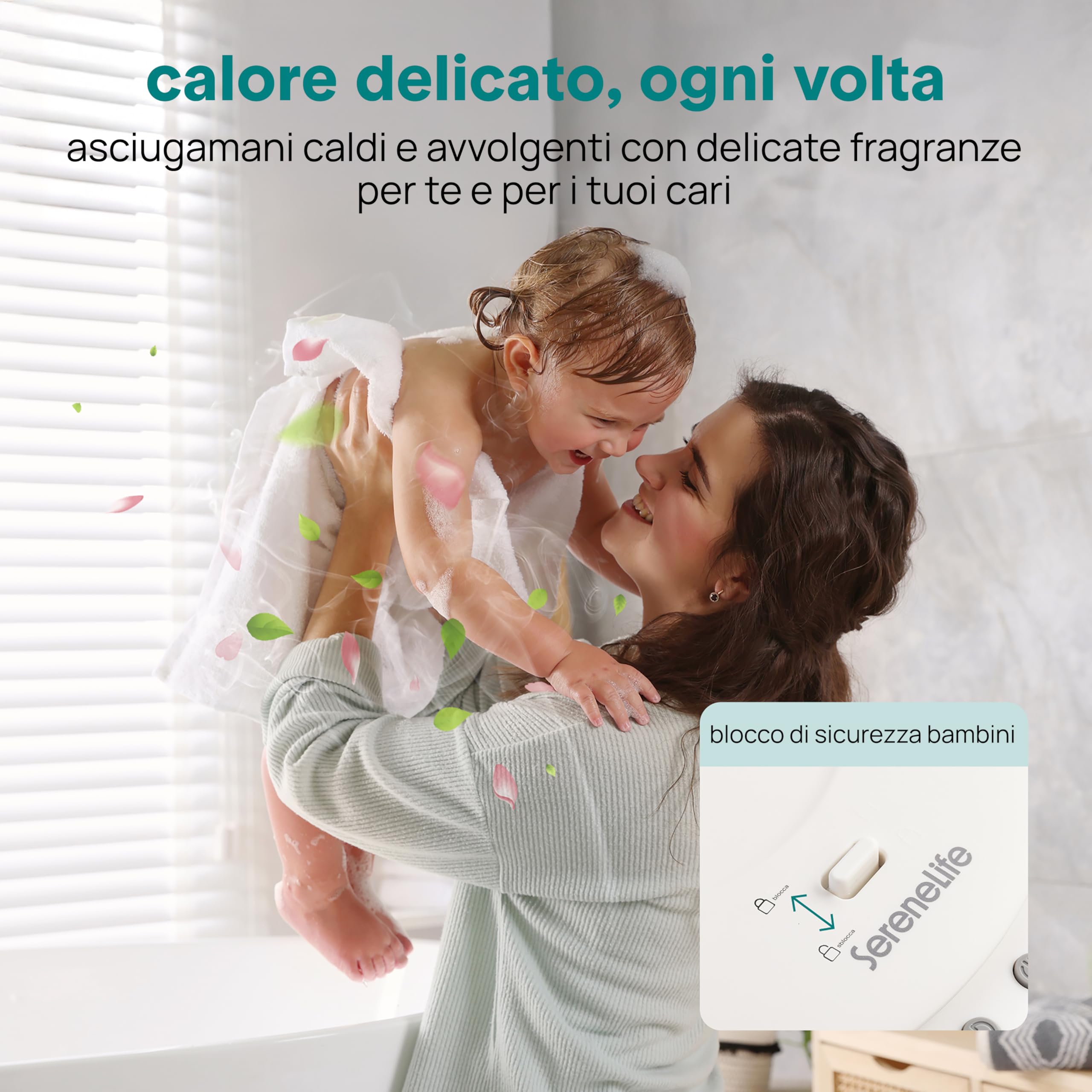SereneLife Scaldasalviette Elettrico Bagno Autoportante, Scaldasalviette Elettrico 46 cm, Capacità 12 L, Timer Integrato, Dischi Aroma, LED, per Asciugamano, Accappatoio o Coperta, Grigio