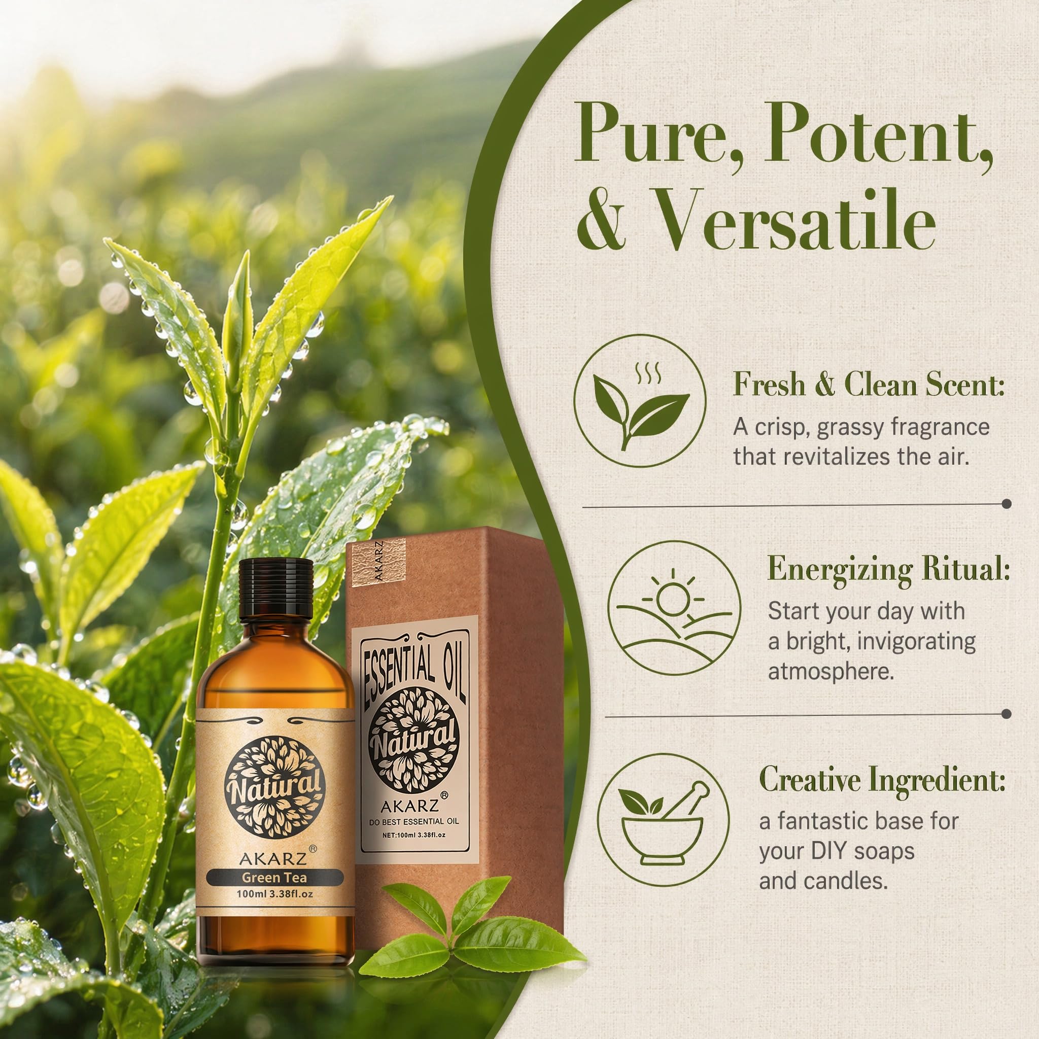 AKARZ 100ml Olejek esencjny z Tępego Zielonego - Naturalny olejek aromatyczny do dyfuzorów, lamp aromatycznych i aromatów pomieszczeń