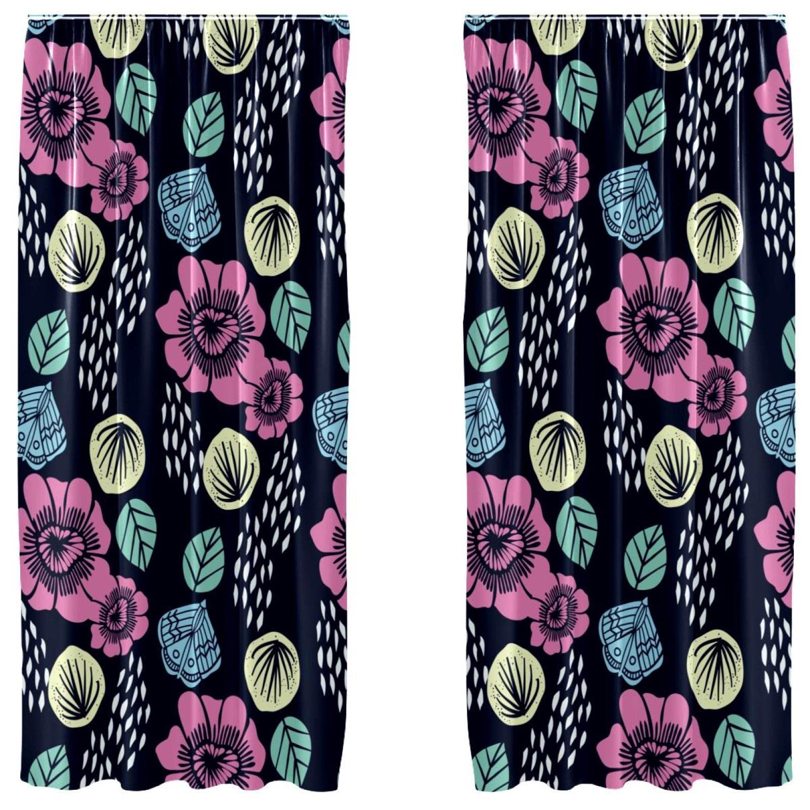 Cortinas opacas de microfibra con flores: juego de dos paneles decorativos de 55x84