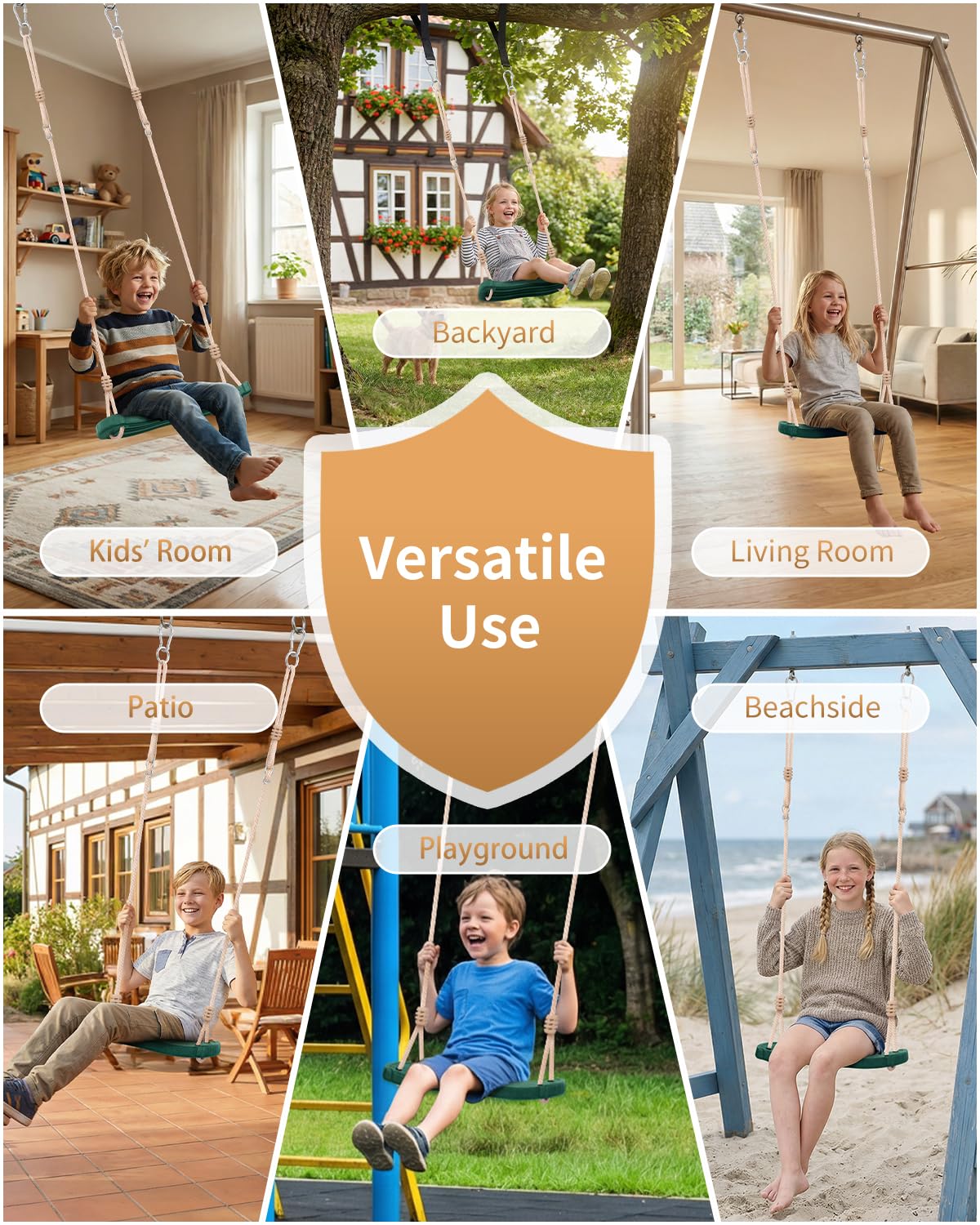 Altalena per bambini, per interni ed esterni, verde