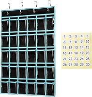 Vista 9 de KEEPJOY Organizador de bolsillo para aula, soporte para calculadora de teléfonos celulares para aula con 30 bolsillos transparentes y etiqueta