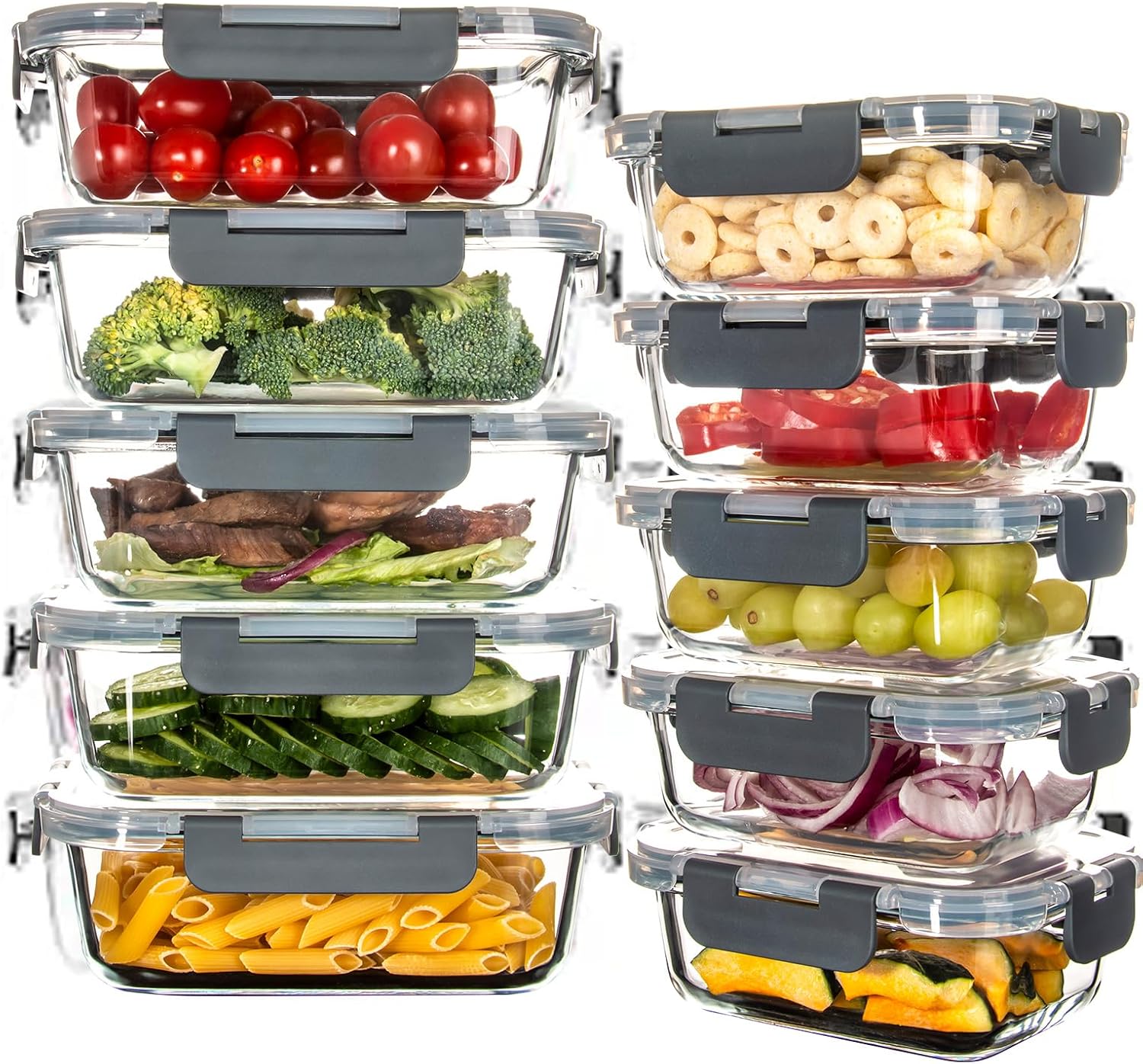 UMEIED Glass Meal Prep Containers - 10 Pack Glass Food Storage Containers with Lids for Lunch, On-the-Go, Leftovers, Pantry Organization - Microwave, Oven, Freezer, and Dishwasher Safe - Thumbnail 4
