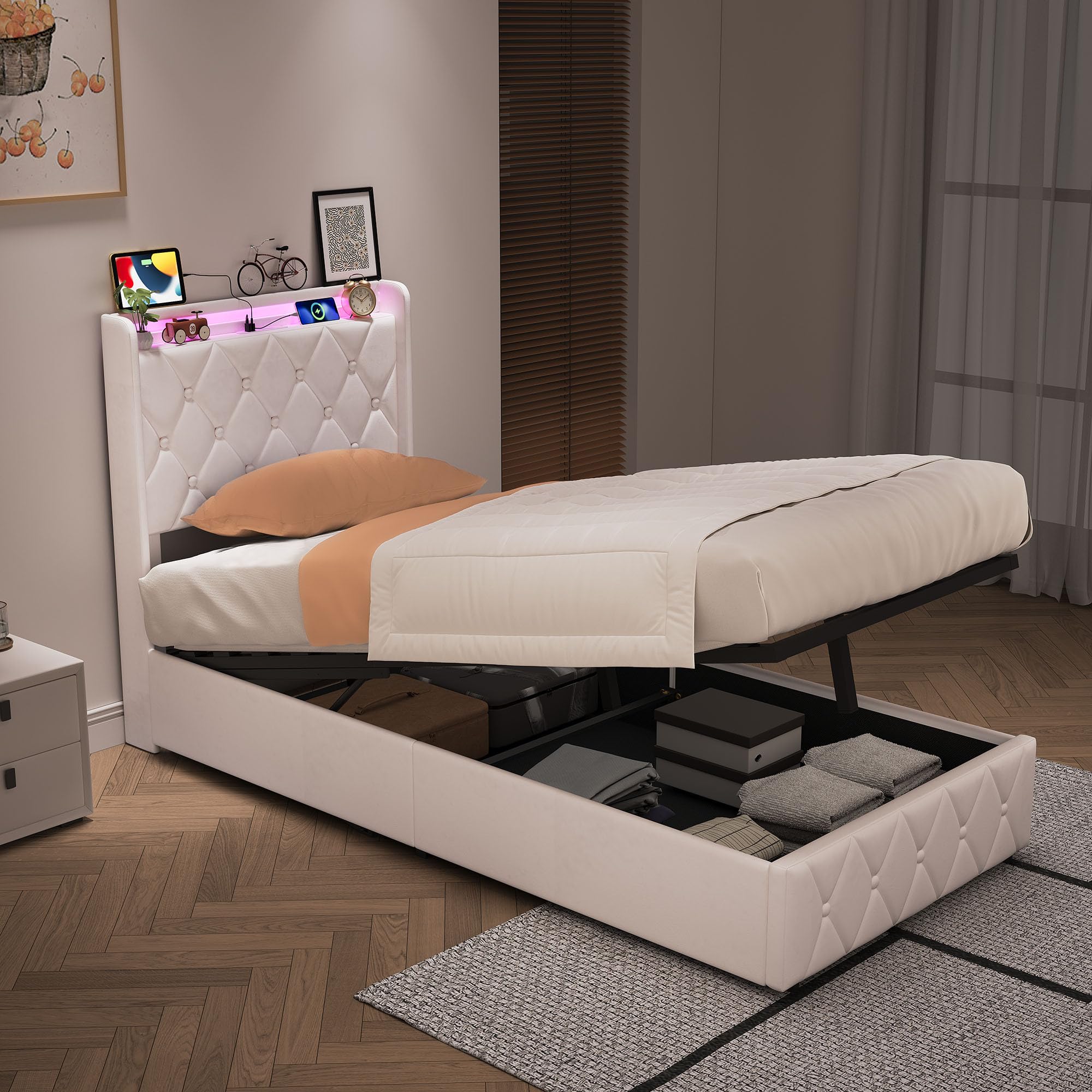 Cama doble acolchada de 90 x 200 cm tapizada en terciopelo de alta densidad
