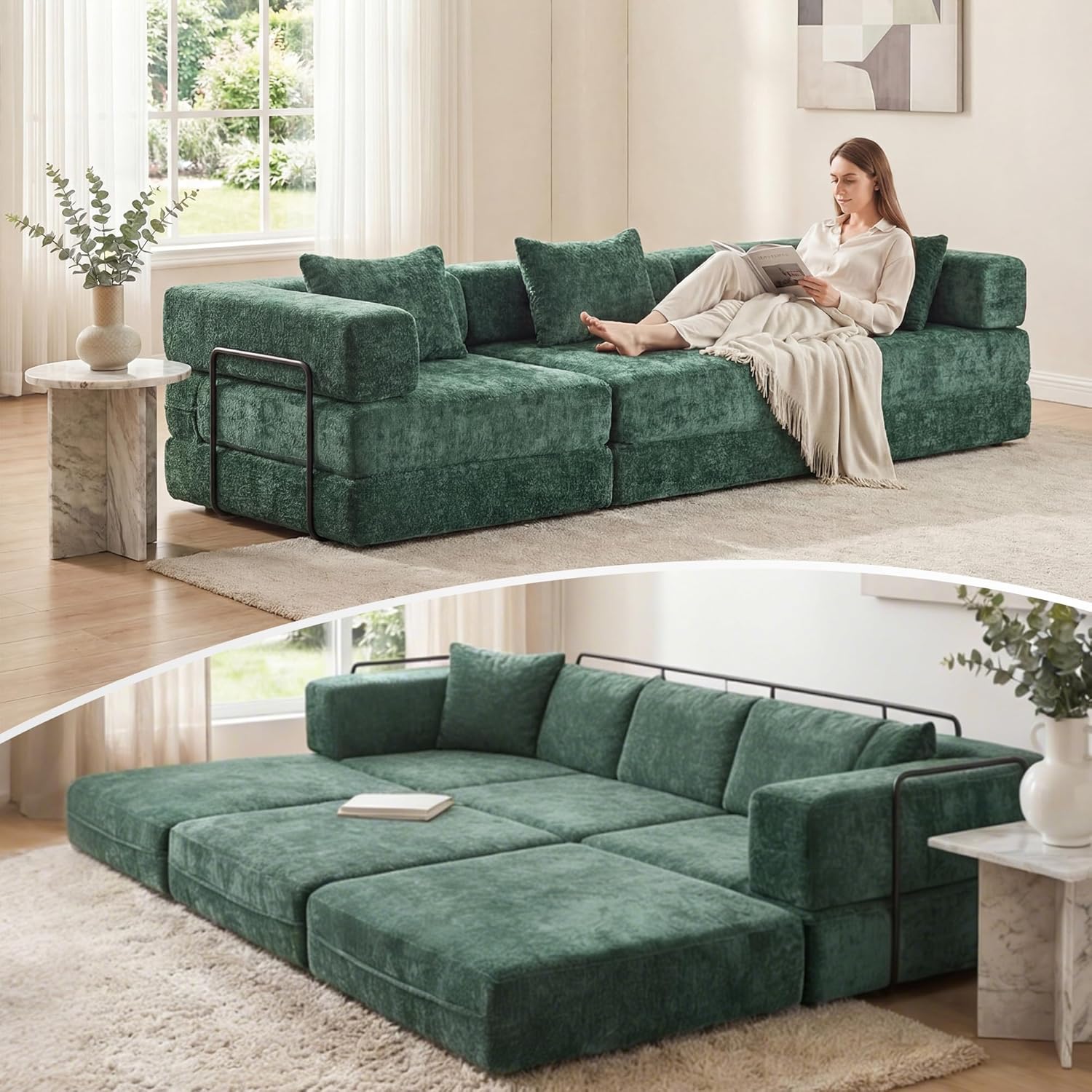 WELAX 118″ Convertible Sectional Sofa, 3-Seater Futon